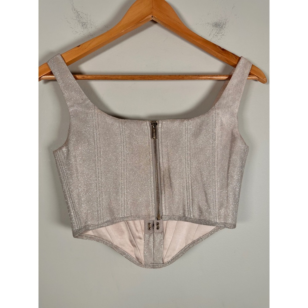 House of CB Elsa Silver Sparkle Cropped Corset Top Women XS Boned Crop SB4834 - Picture 3 of 7